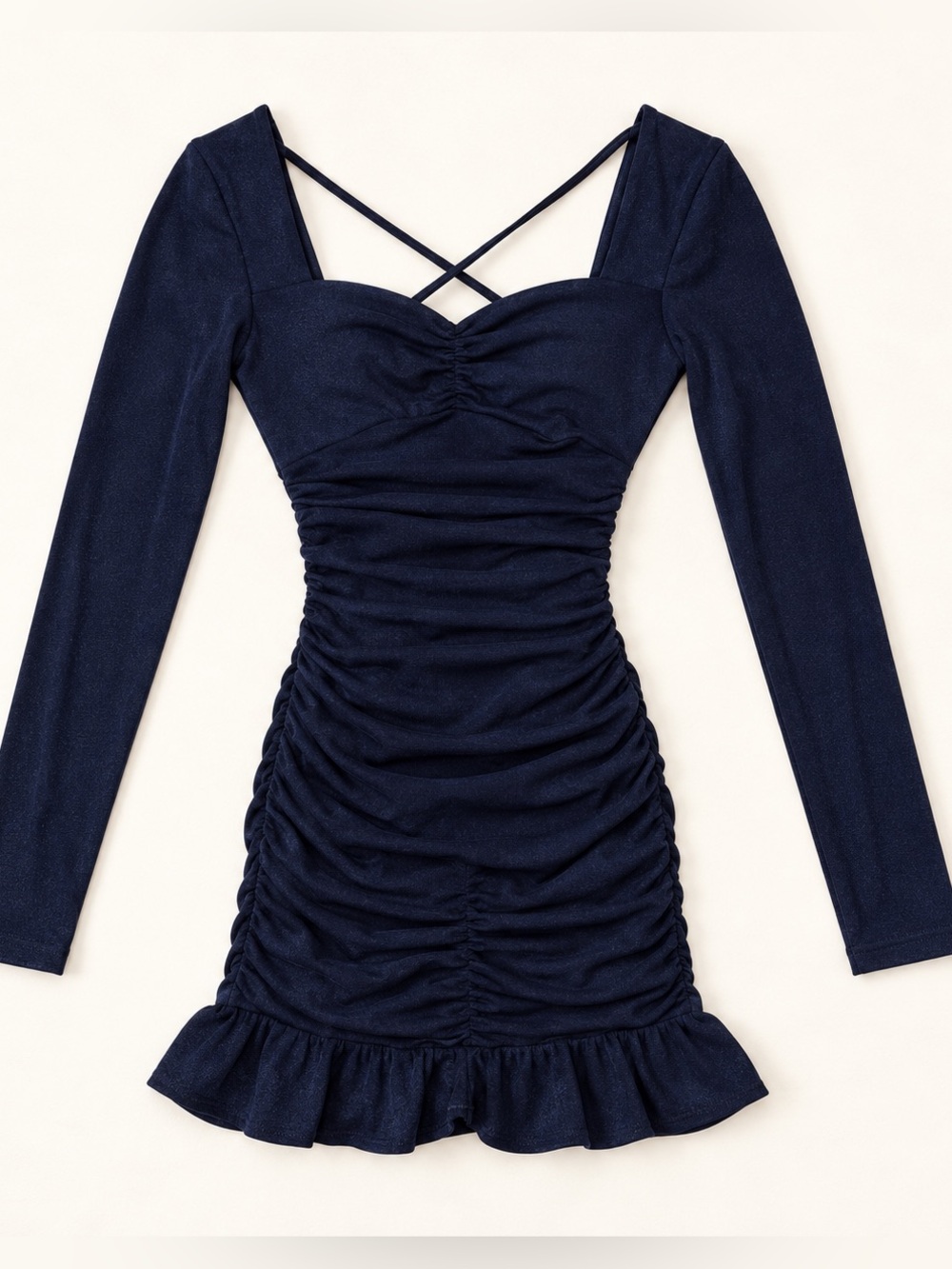 BCX Navy Ruched Open-Back Long-Sleeve Mini Dress XS